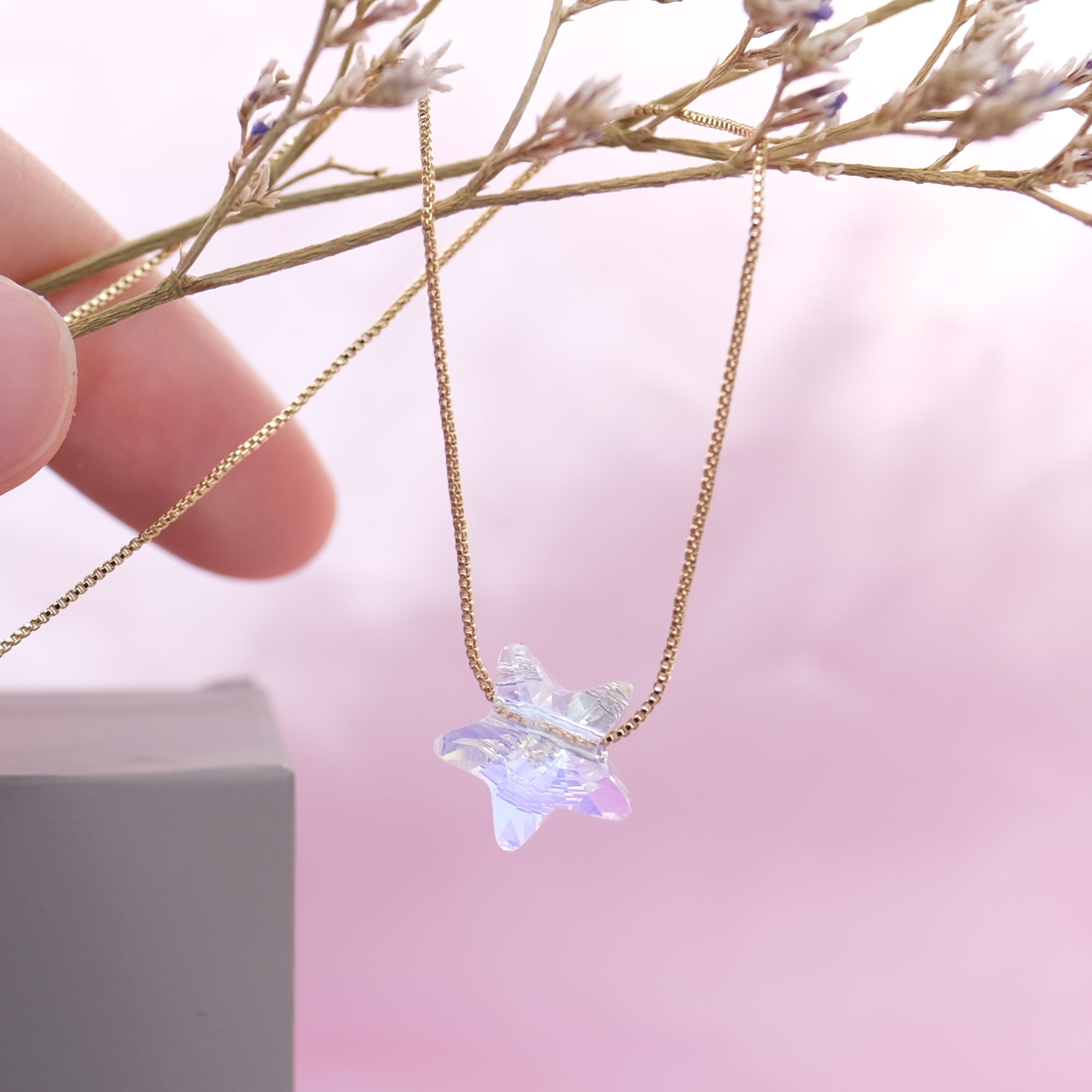 SMALL Star Rainbow Prism Clear Crystal Necklace - only GOLD available