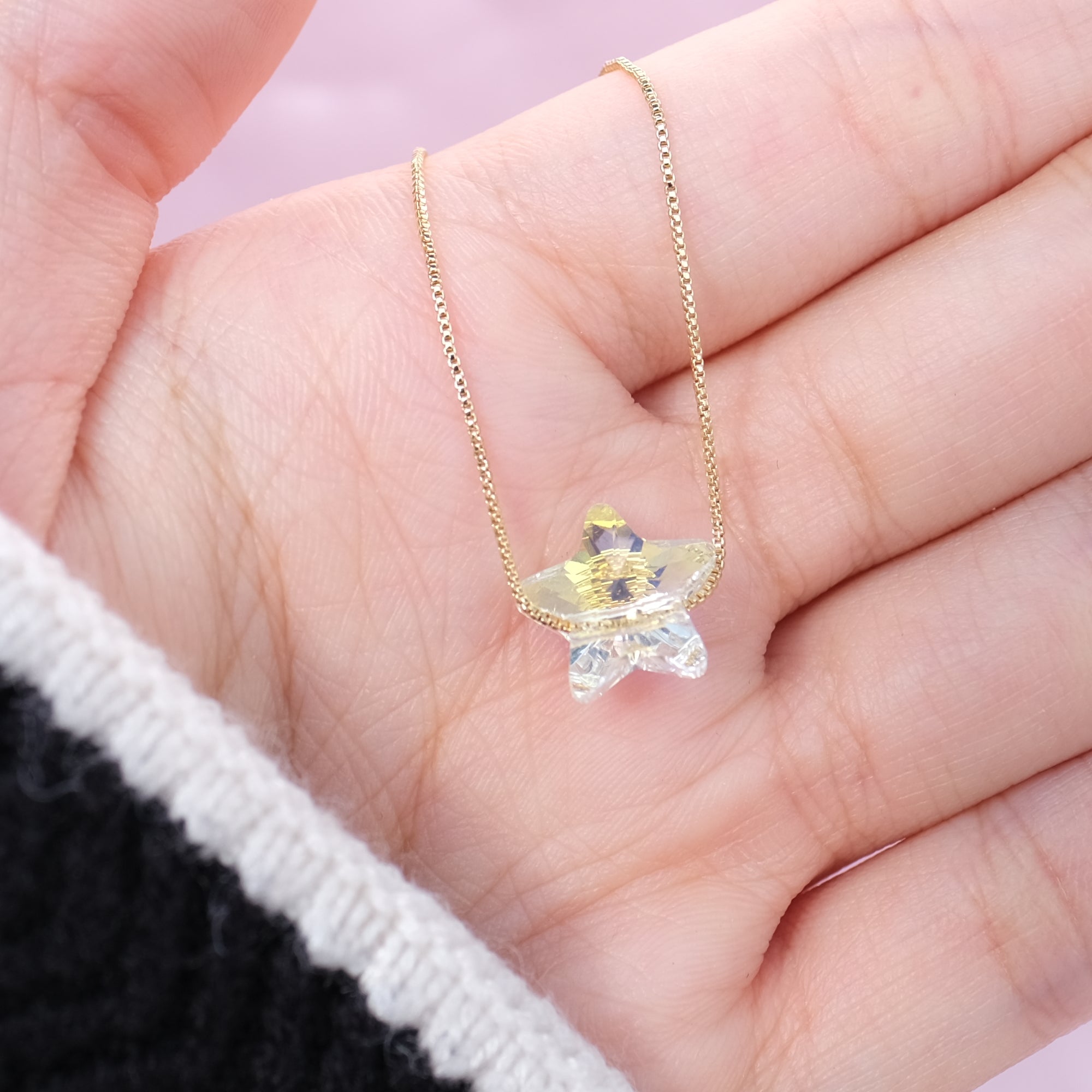 SMALL Star Rainbow Prism Clear Crystal Necklace - only GOLD available