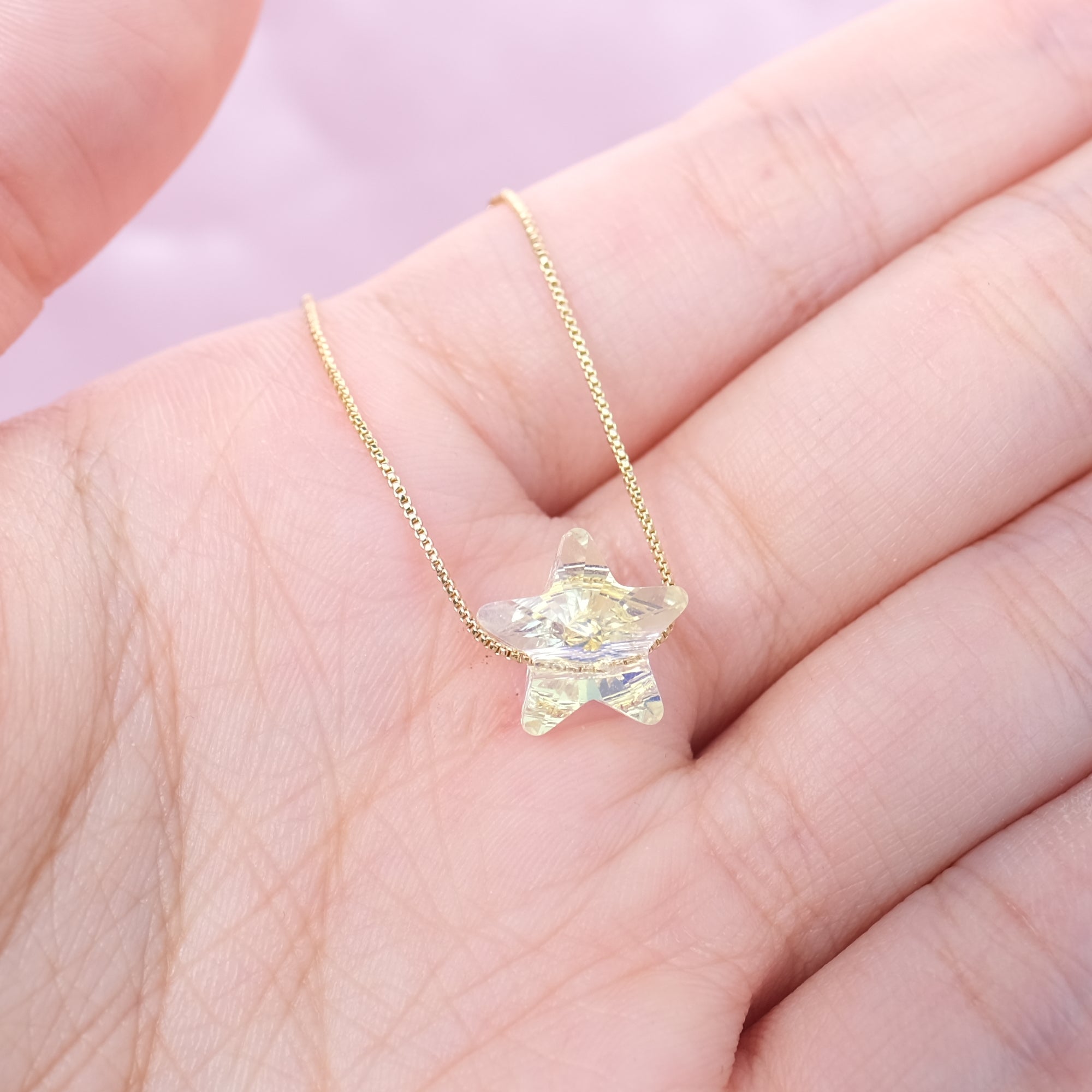 SMALL Star Rainbow Prism Clear Crystal Necklace - only GOLD available