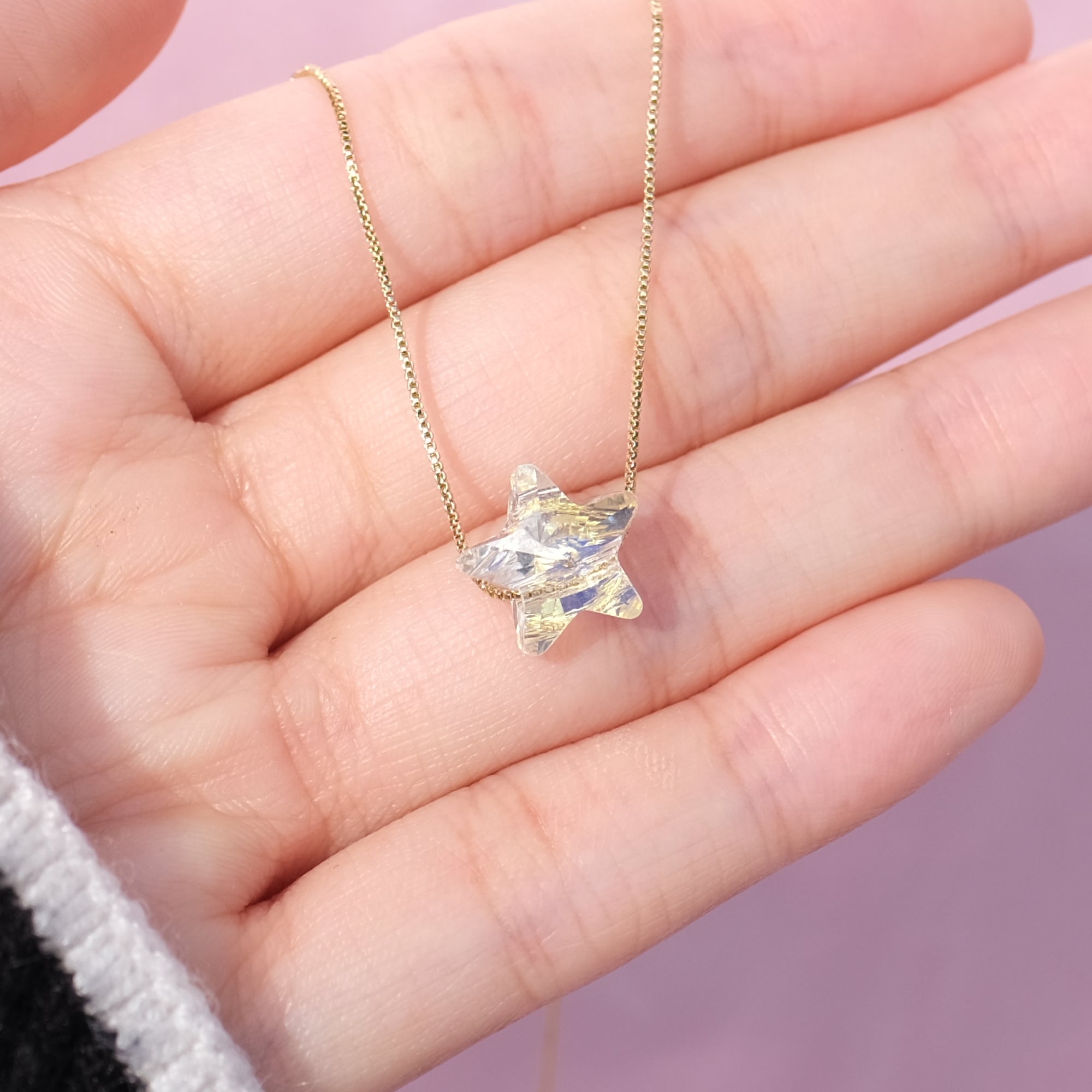 SMALL Star Rainbow Prism Clear Crystal Necklace - only GOLD available