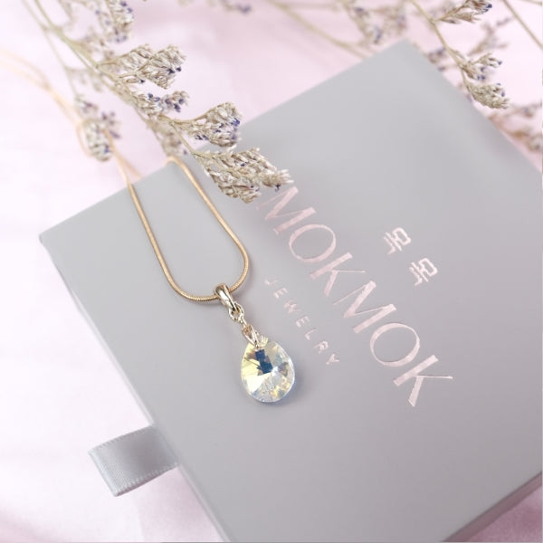 SMALL Teardrop Pear Cut Rainbow Prism Clear Crystal Necklace - Gold/Silver available