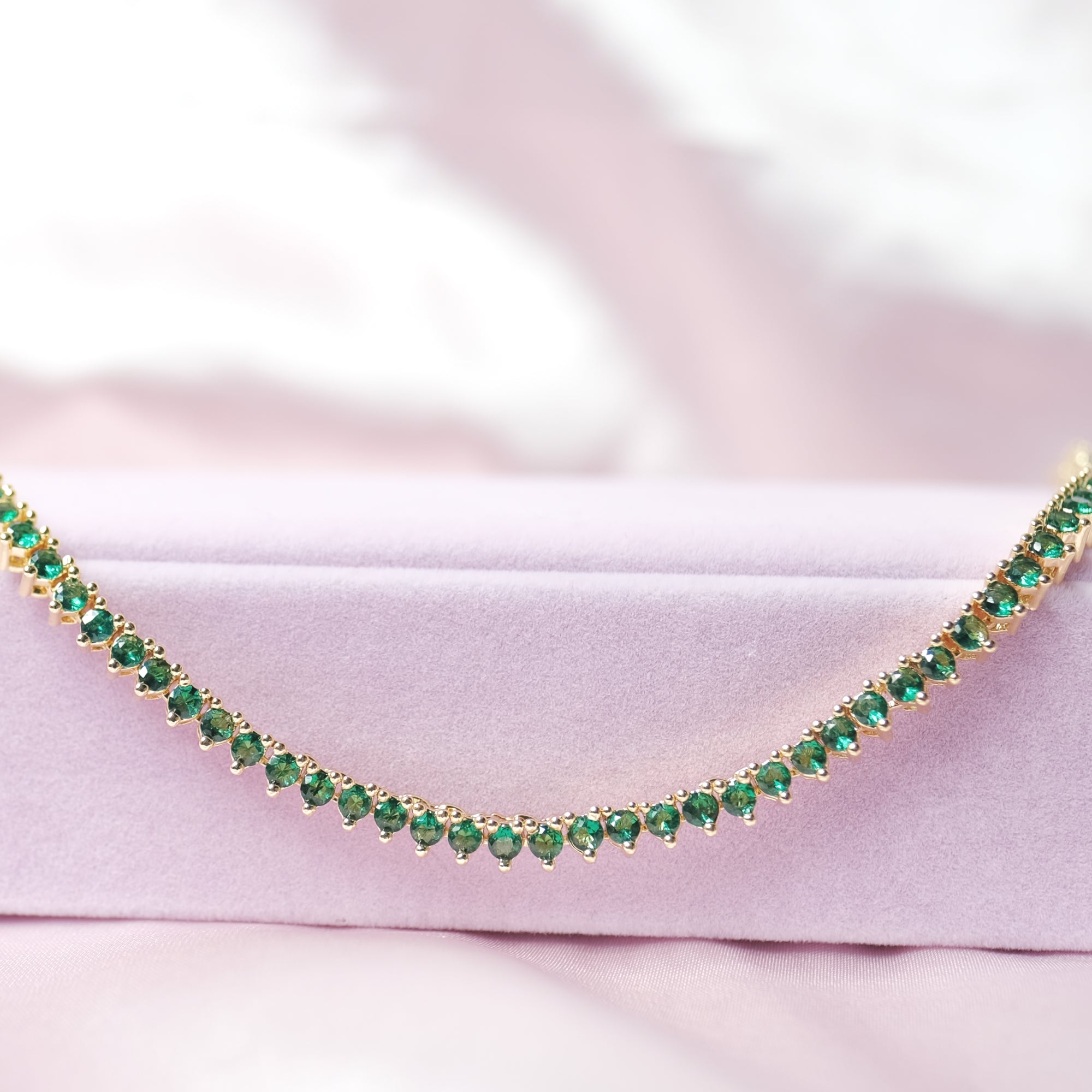 MOKMOK JEWELRY Luxury Sparkling Diamond Emerald Tennis Necklace - 5A grade zircon - 2.5mm 3 Prong